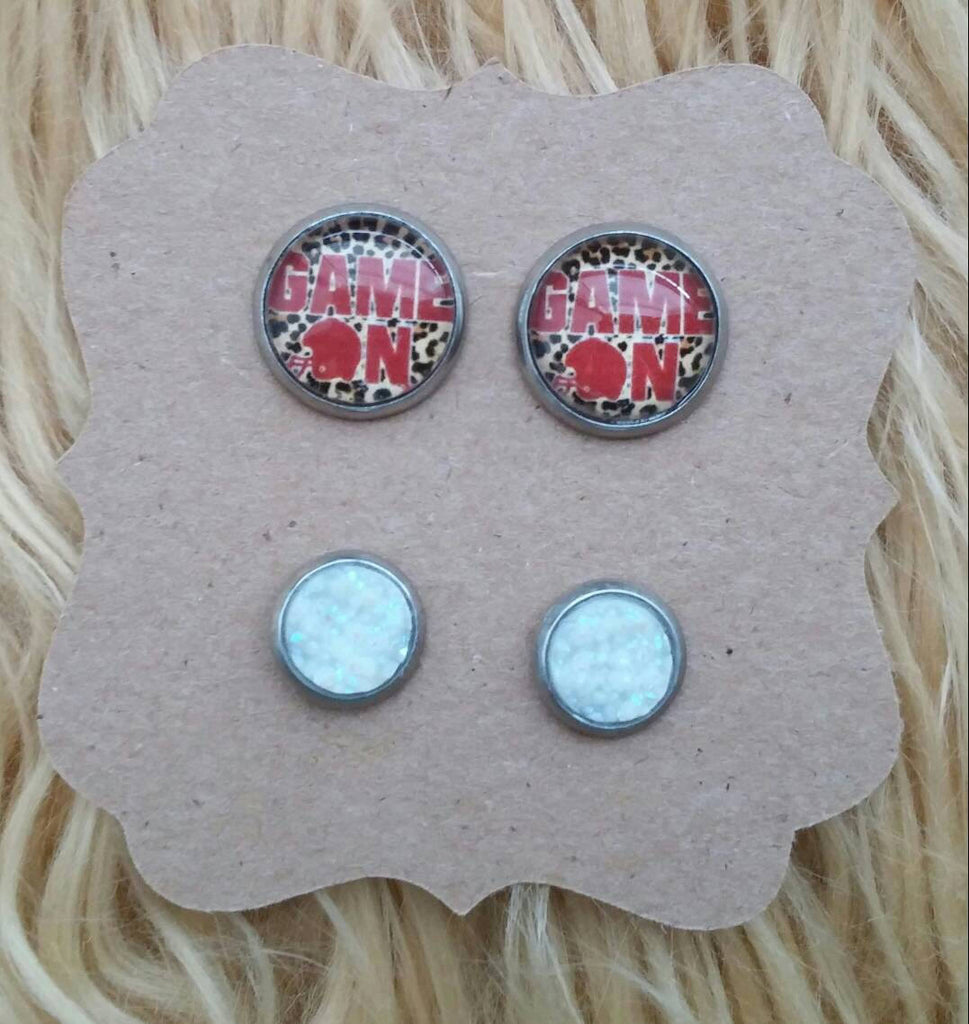 Leopard Print & Crimson and Irridescent White 8mm Faux Druzy