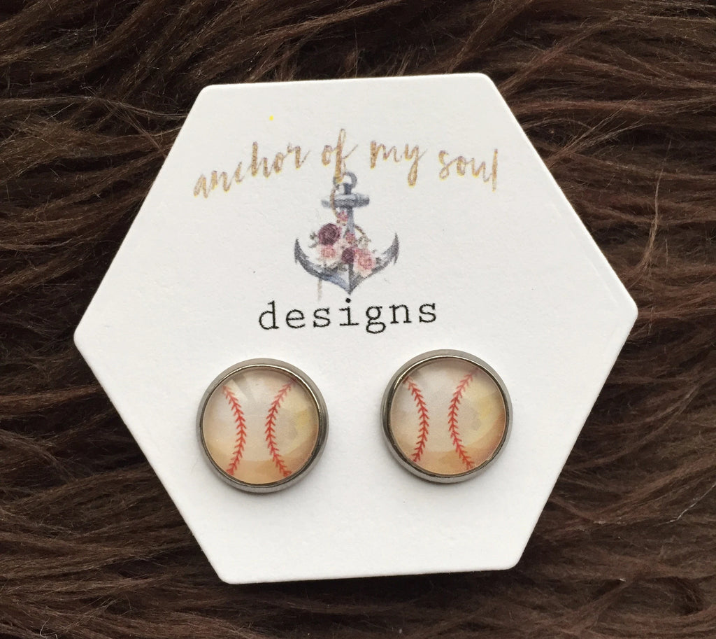 Watercolor Baseball Hypoallergenic Earring Set