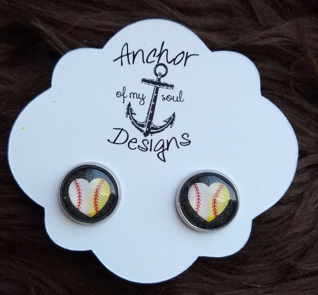 Black Glitter Baseball & Softball Mom Earring Stud Set