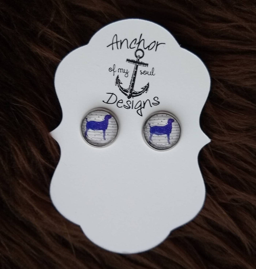 Purple Goat, Kid, Nubian Stainless Steel Hypoallergenic Earring Stud Set
