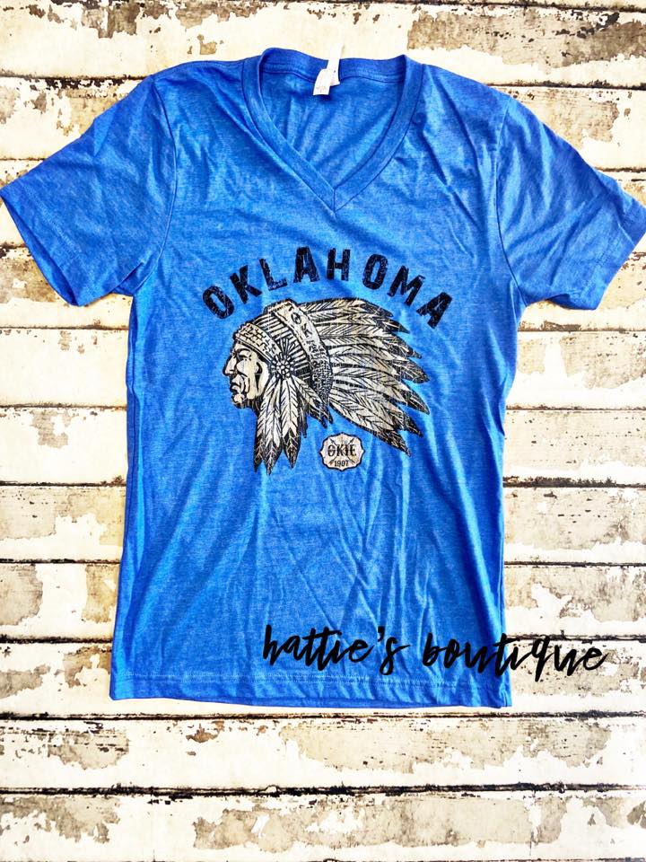 Oklahoma Headdress Tee, Royal Blue