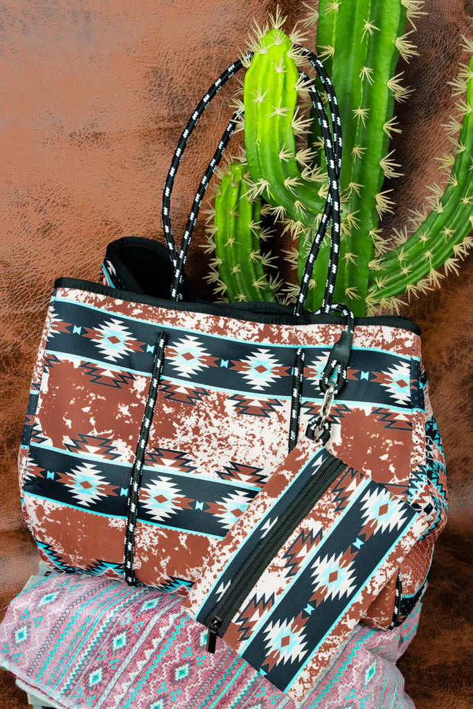 Delaney Brown Aztec Neoprene Tote Bag