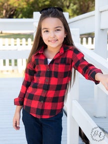 Girls' Standard Plaid Flannel, Black & Red