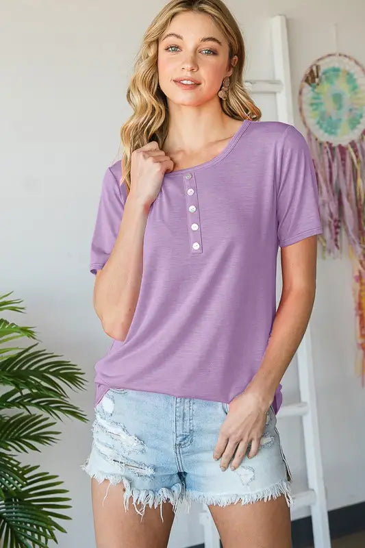 Solid Top With Front Button, Dusty Lavender