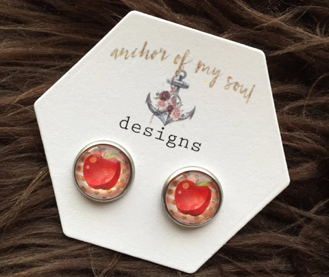 Teacher Appreciation Watercolor Apple Hypoallergenic Earring Stud