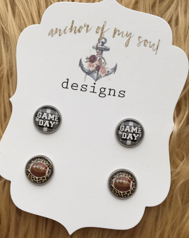 Game Day & Leopard Print Watercolor Football Earring Set
