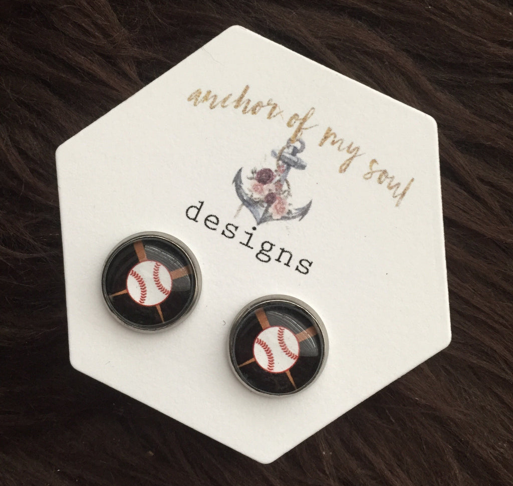 Baseball and Crossed Bats Hypoallergenic Earring Set