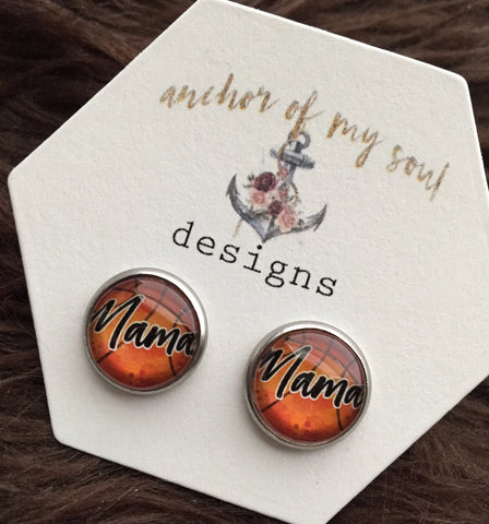 Watercolor Basketball Mama Stainless Steel Hypoallergenic Stud Earrings