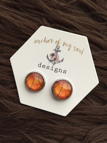 Watercolor Basketball Stainless Steel Hypoallergenic Stud Earrings