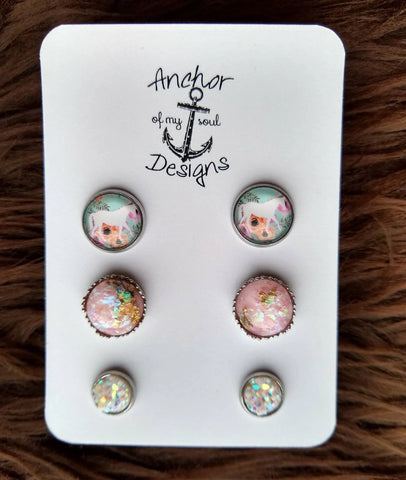 Floral Horse Earring Trio