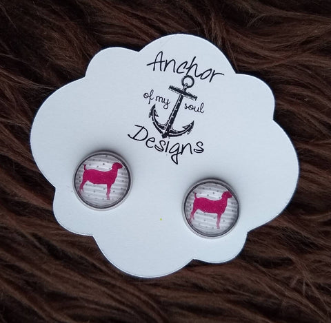 Pink Goat, Kid, Nubian Stainless Steel Hypoallergenic Earring Stud Set