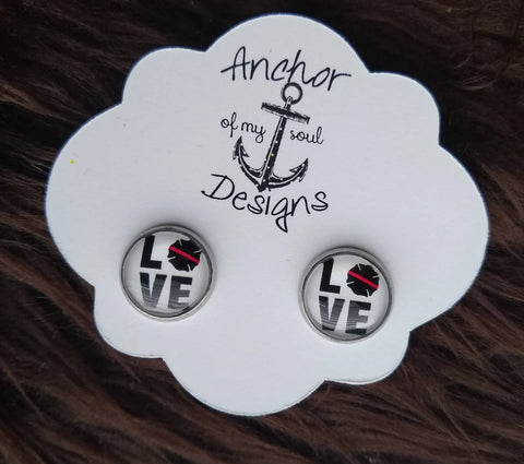 LOVE Thin Red Line & Shield Stainless Steel Hypoallergenic Earrings