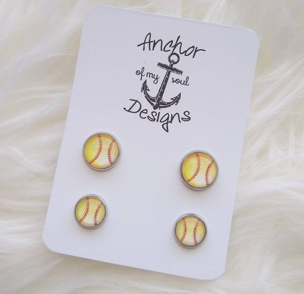 Watercolor Softball Mommy & Me Hypoallergenic Earring Set