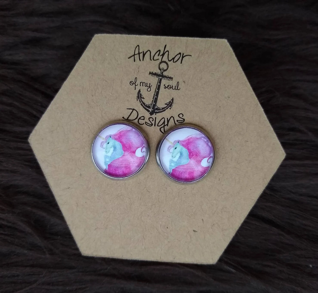 Watercolor Unicorn Stud Earring Set Stainless Steel Hypoallergenic Earring Studs