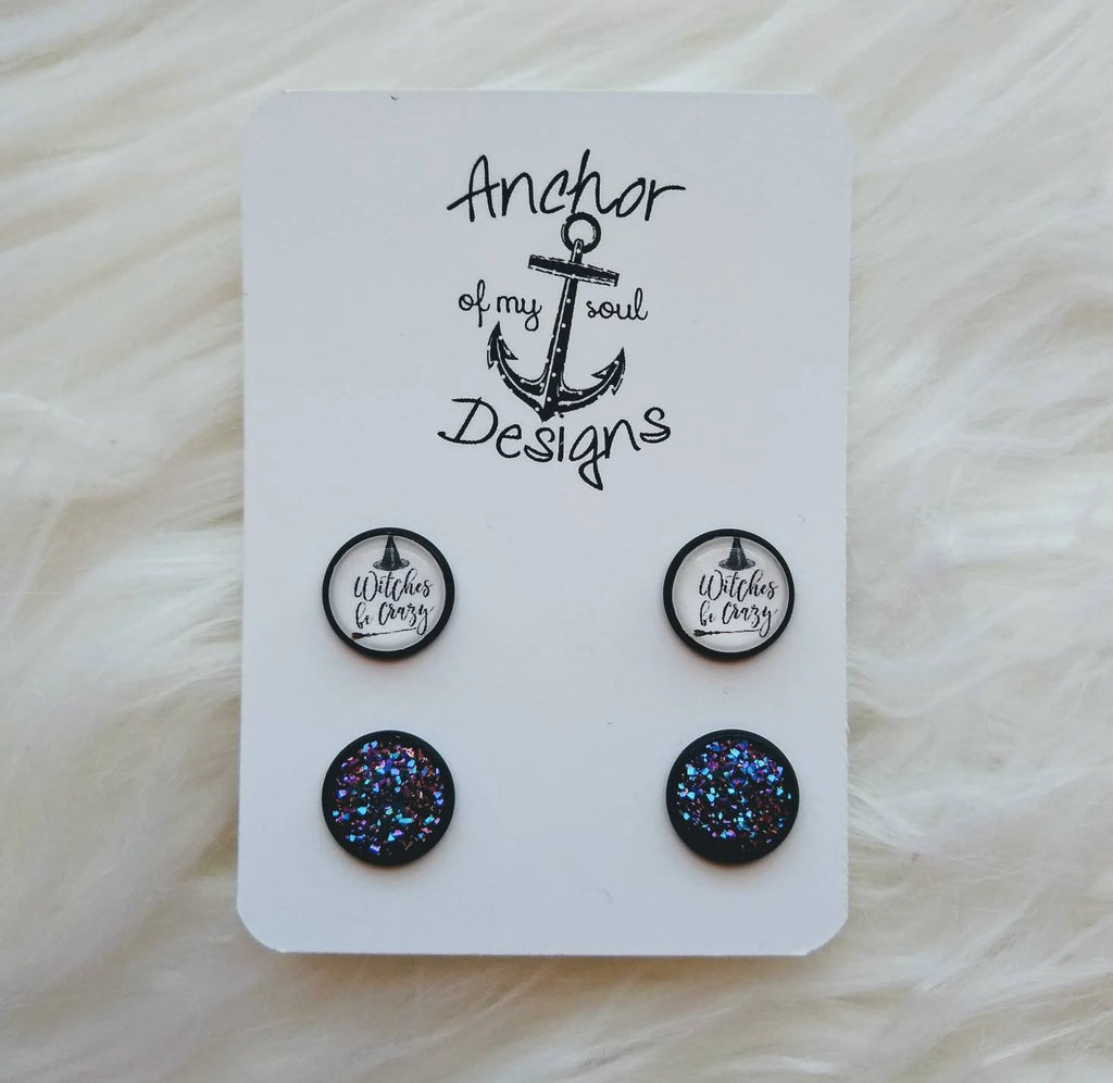 Witches Be Crazy Halloween Earring Stud Set
