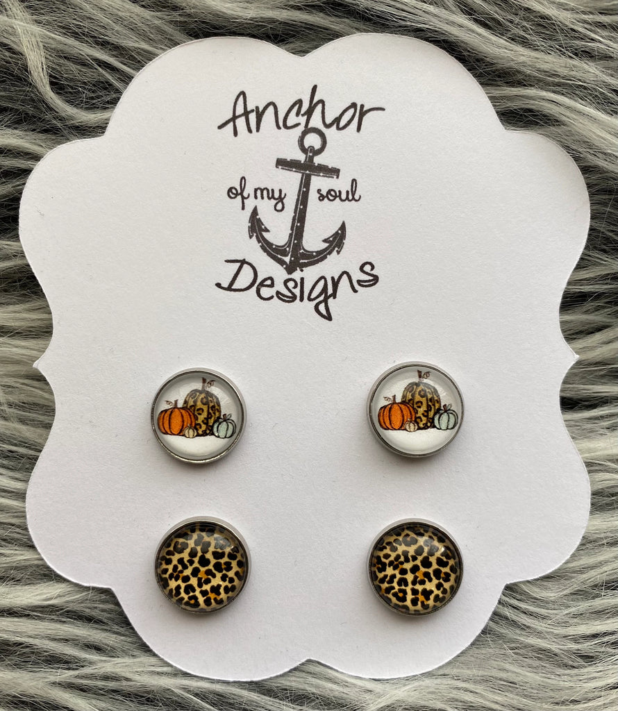 Pumpkin & Leopard Print Hypoallergenic Earring Stud