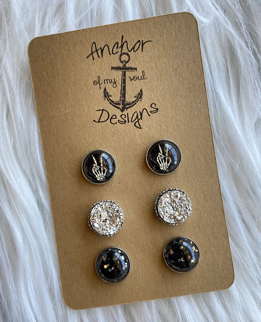 Skeleton Hand Spooky Season Earring Stud Set