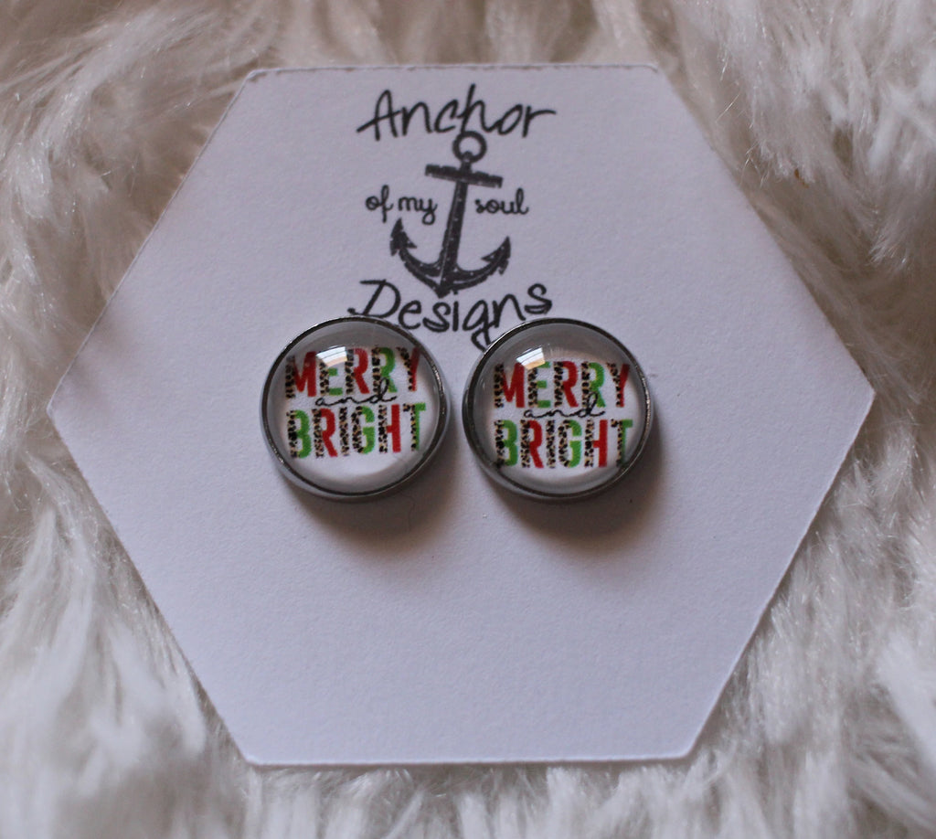 Merry & Bright, Christmas Time, Stainless Steel Hypoallergenic Stud Earrings