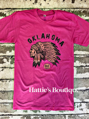 Oklahoma Headdress Tee, Hot Pink